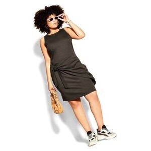 City Chic Clara Tie Waist Tank Dress Smoke Gray Sleeveless Ruched Size 22 NWT